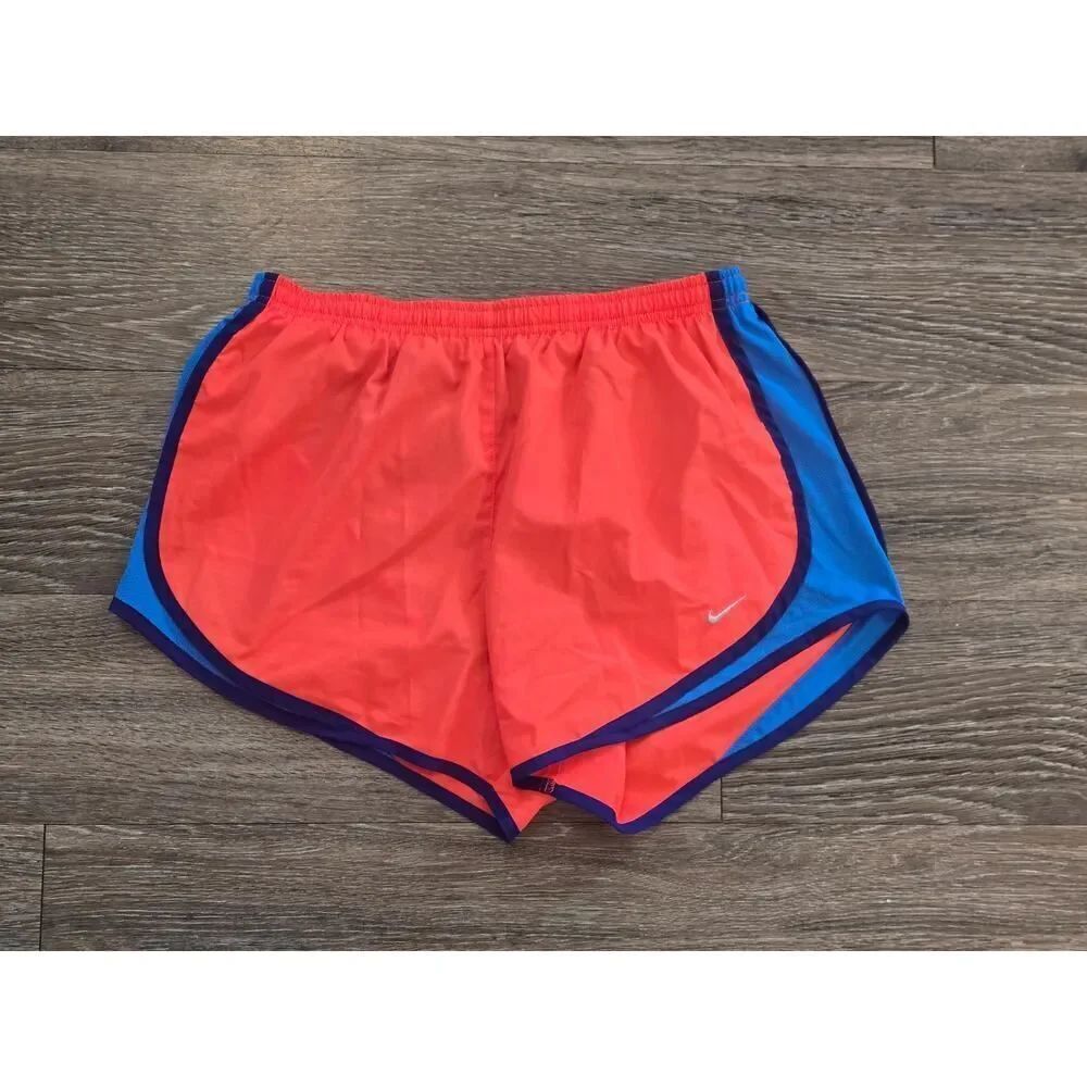 Nike Dri-FIT NeonβCoral Running Shorts Size M Blue Trim Athletic Gym Performance - Picture 2 of 7